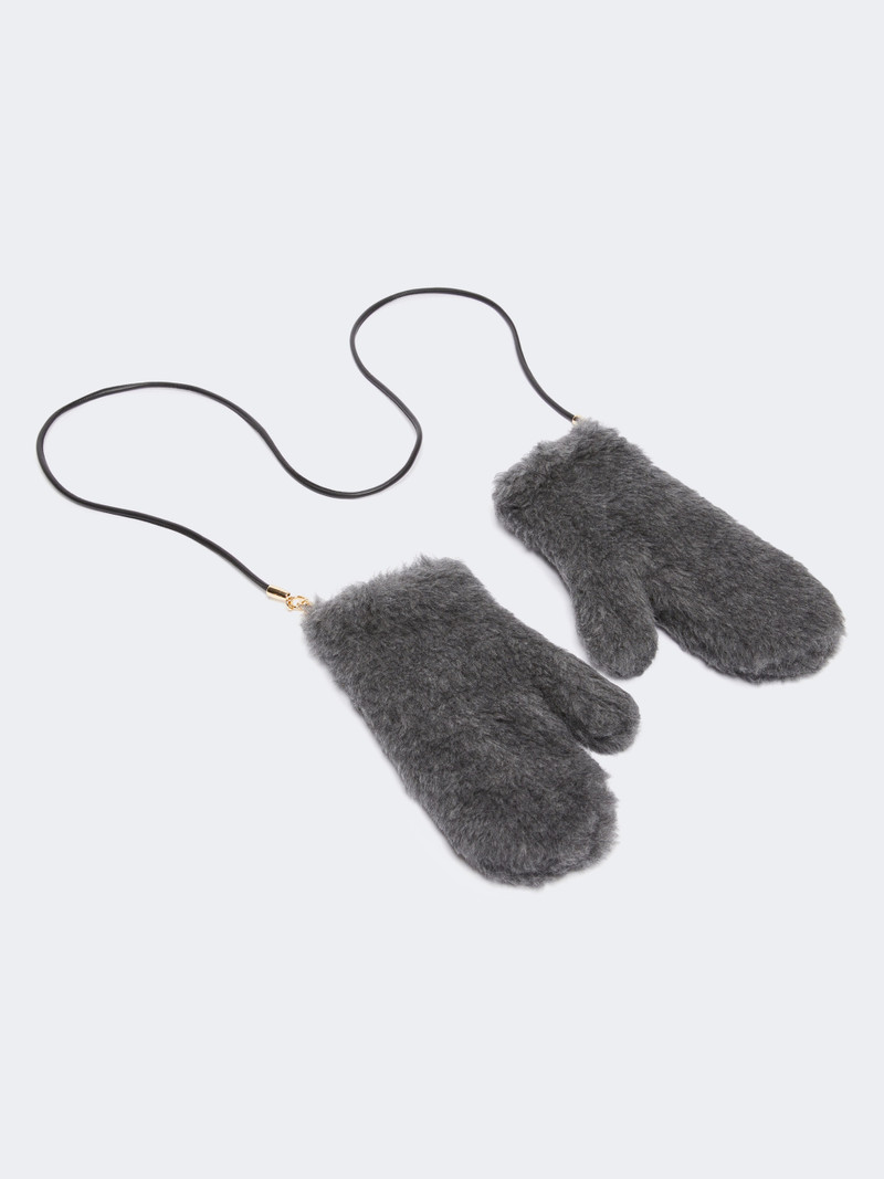Max Mara OMBRATO3 Mittens in wool and alpaca Teddy fabric - MEDIUM GREY outlook