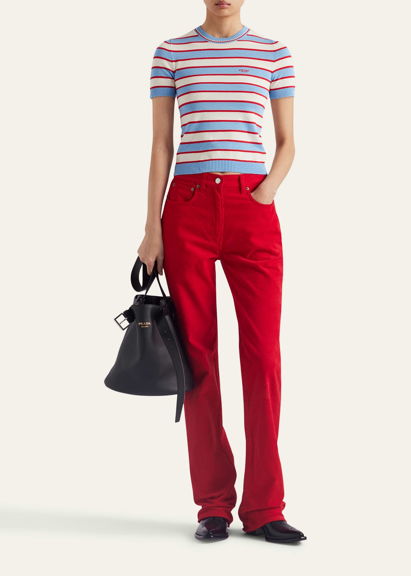 Striped Short Sleeve Cotton Sweater - 2