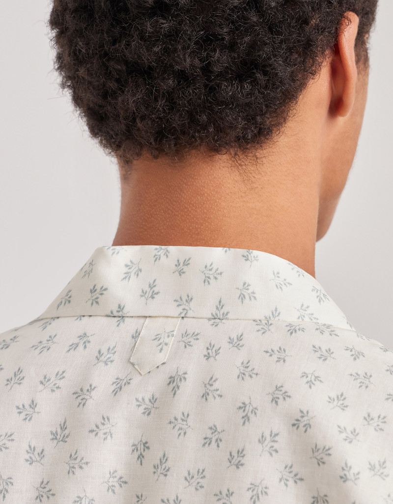 WHITE AND GREEN PRINTED LINEN AND COTTON BOXY-FIT SHIRT 4