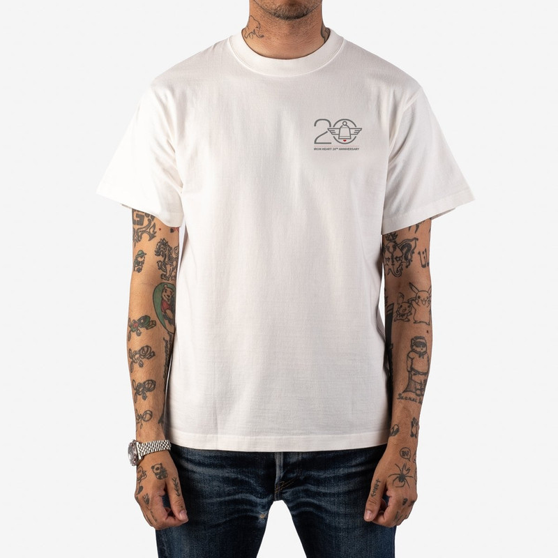 Iron Heart 7.5oz Printed "20th Anniversary" Loopwheel Crew Neck T-Shirt - White outlook