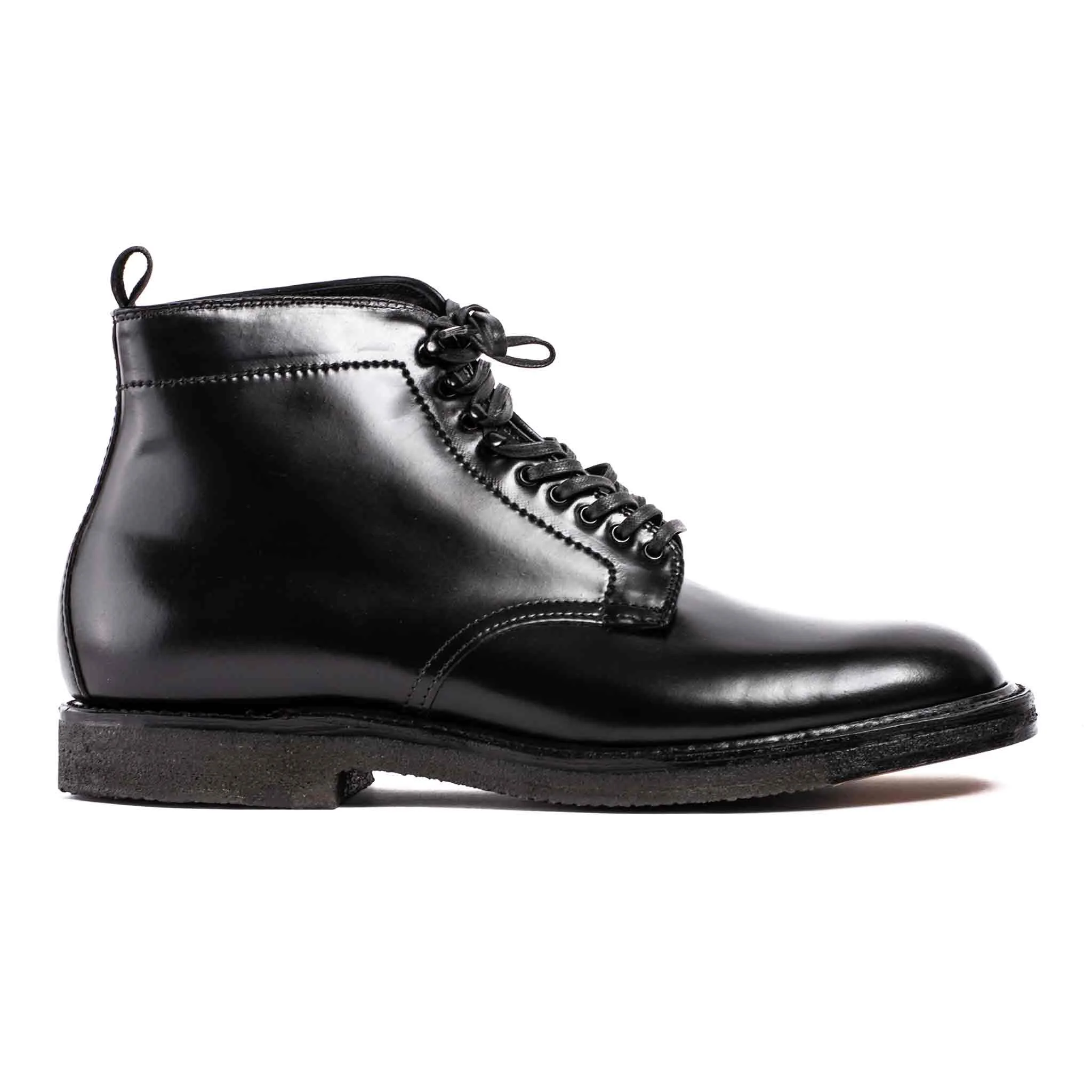Black Cordovan Plain Toe Boot with Crepe Sole - 1