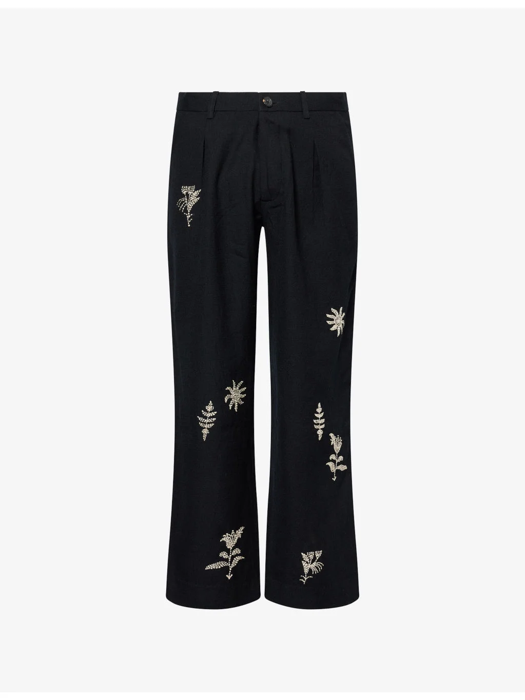 Floral Motif Embroidered Wool Trousers - 1