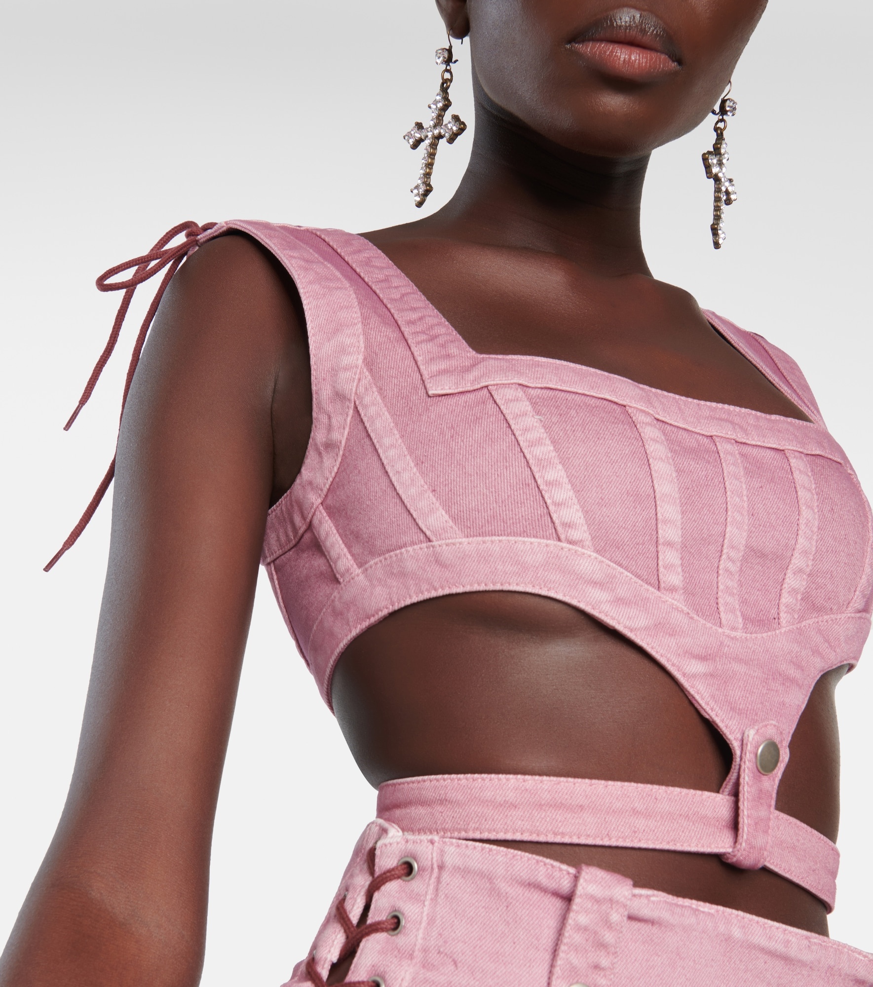 x KNWLS cutout denim corset top - 4