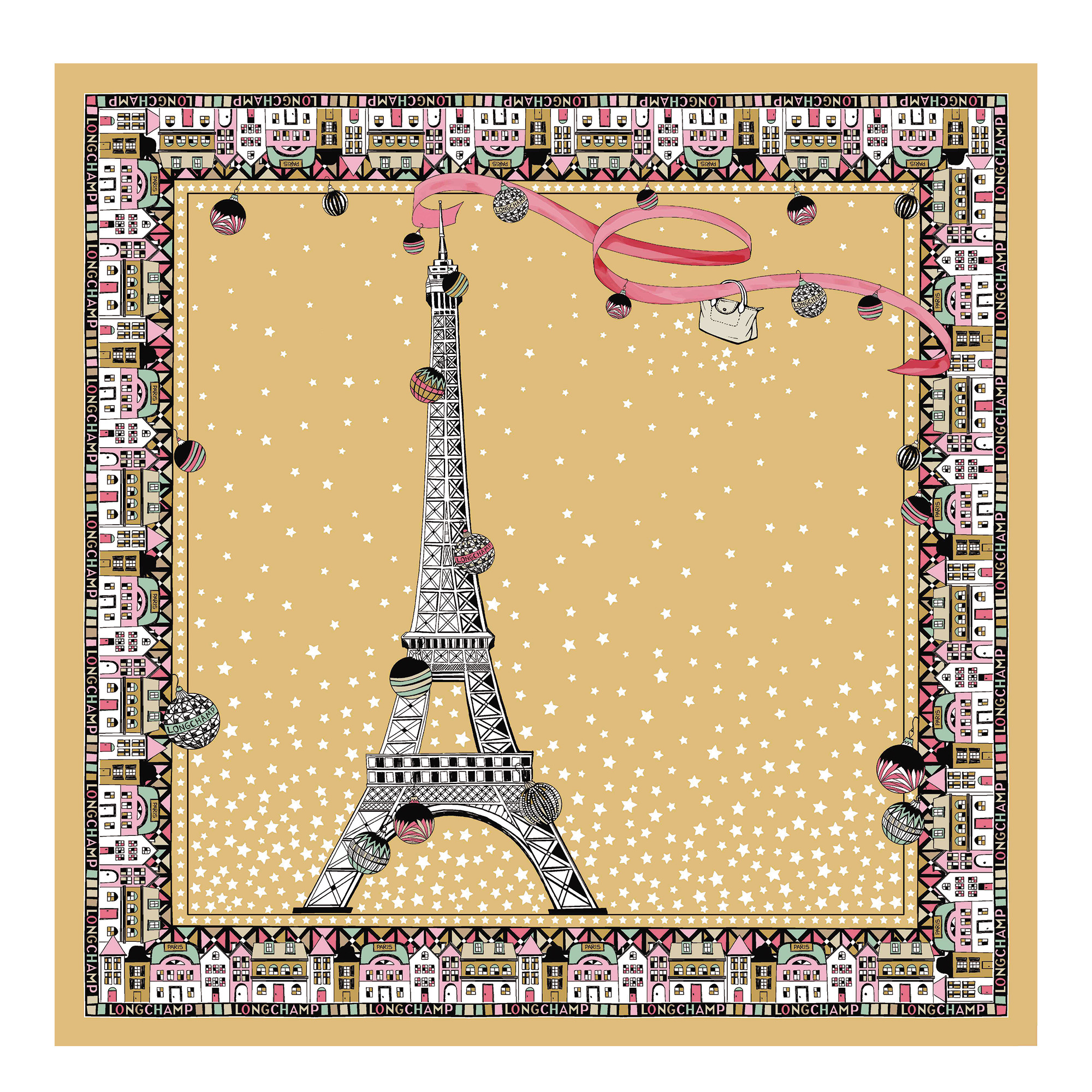 Tour Eiffel Noël Longchamp Silk scarf 50 Wheat - Silk - 1