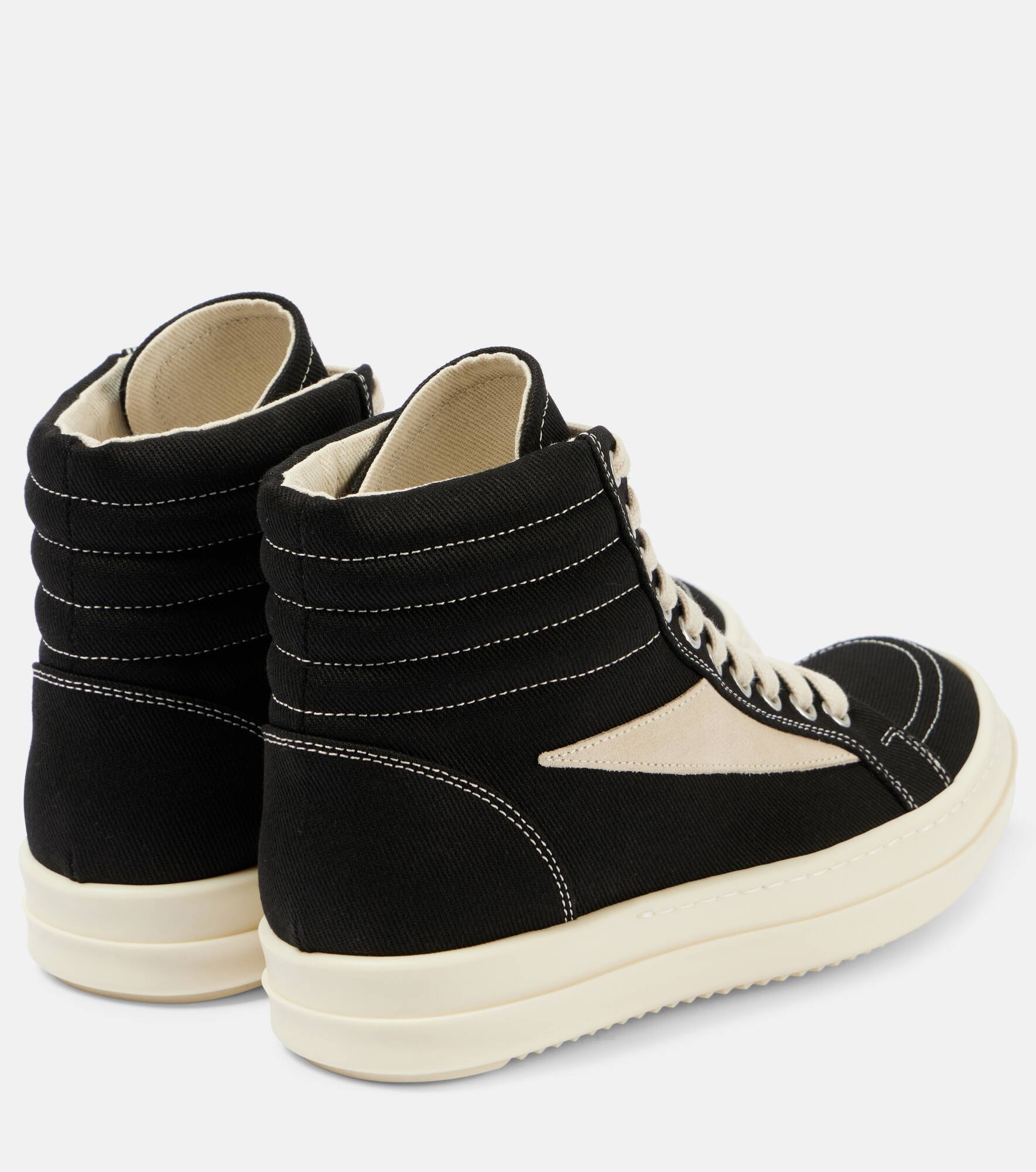 Suede-trimmed denim high-top sneakers - 3