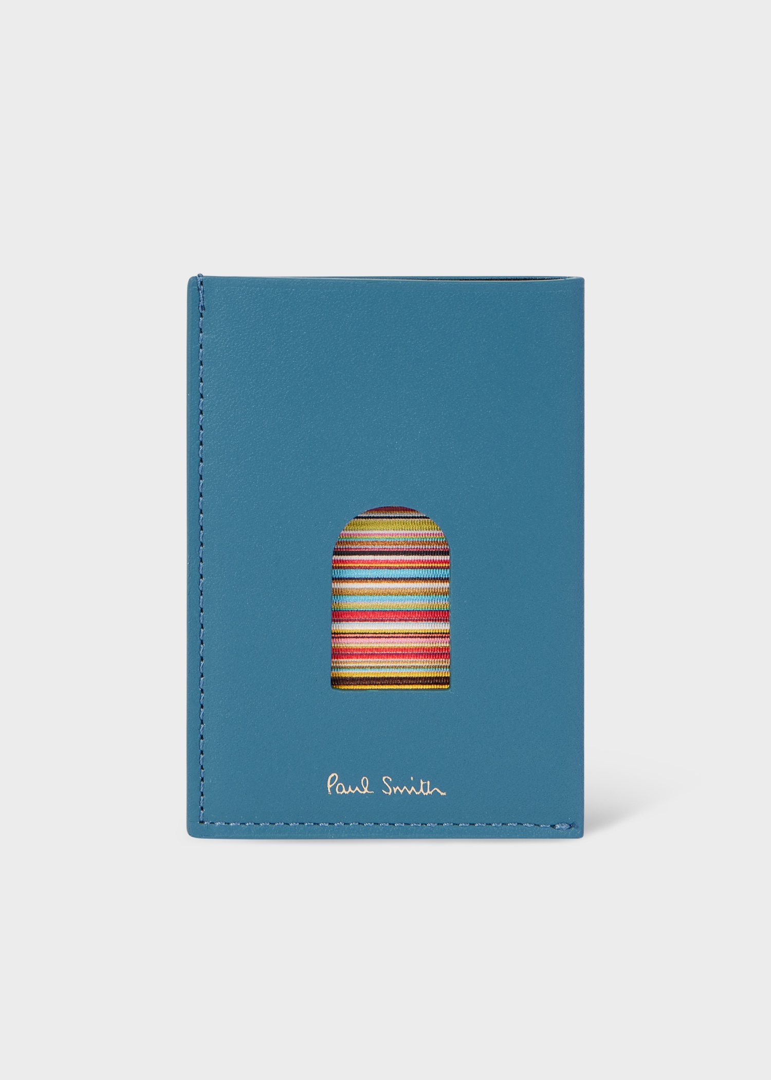 Pale Blue Leather 'Signature Stripe' Thumb Hole Card Holder - 1