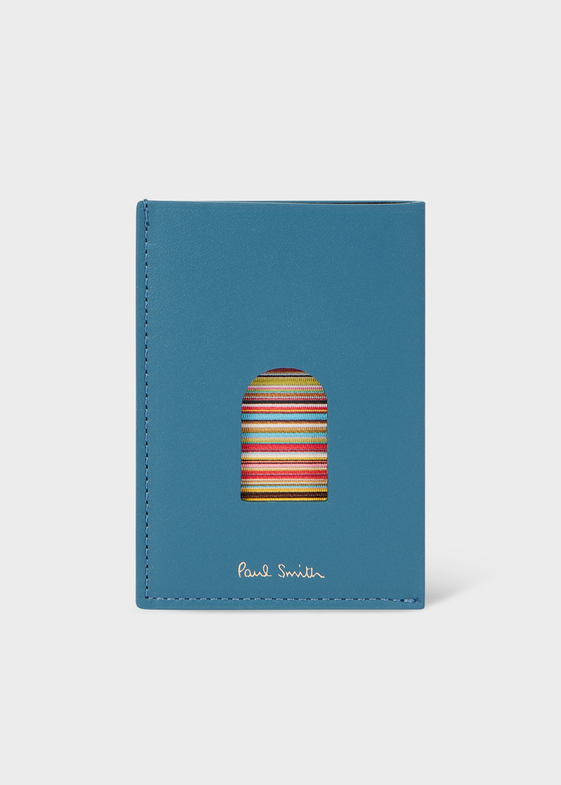 Pale Blue Leather 'Signature Stripe' Thumb Hole Card Holder 1