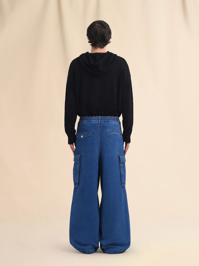 DARK BLUE DENIM CARGO PANTS WITH MARNI LOGO PATCH - 3