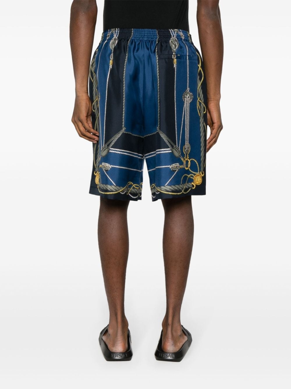 nautical-print silk shorts - 4