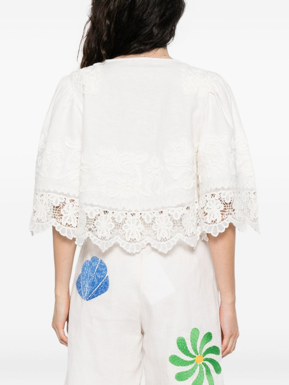 lace-trimmed buttoned blouse - 4