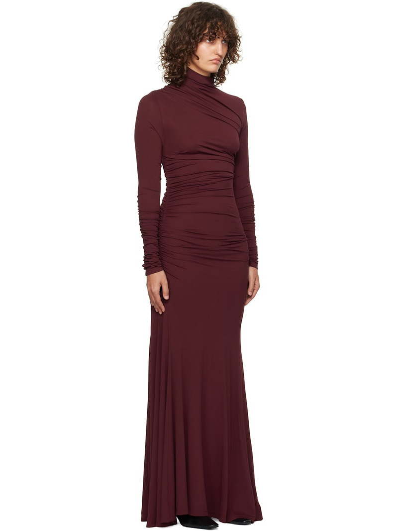 Burgundy Ruched Maxi Dress 2