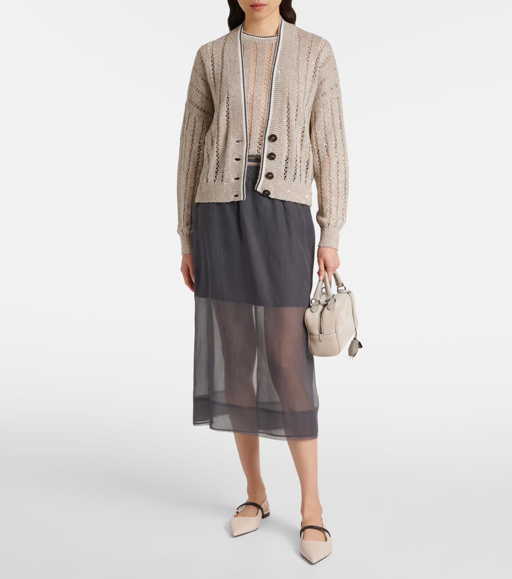 Sequined open-knit linen-blend top - 2