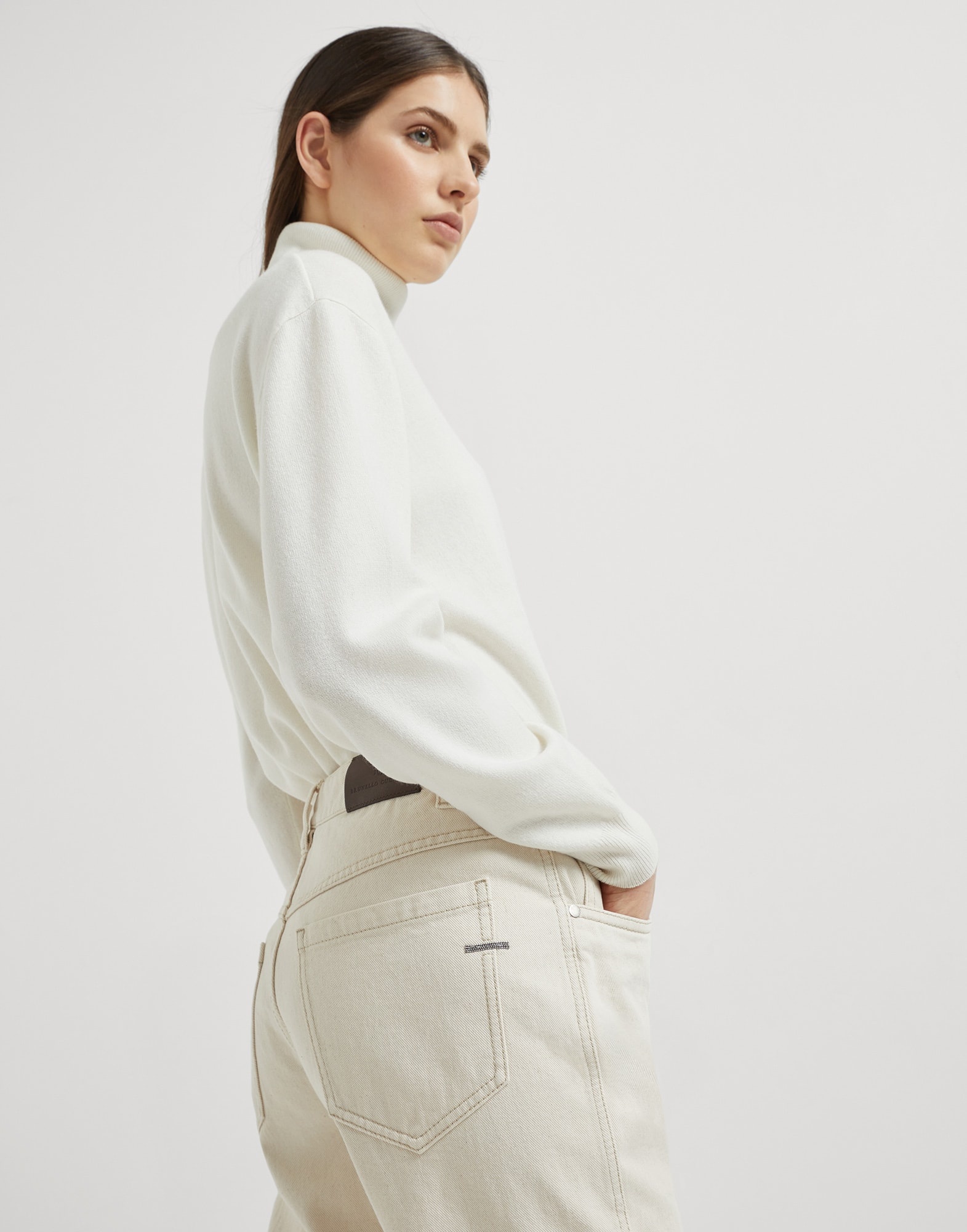Stretch dyed denim straight trousers with shiny bartack - 3