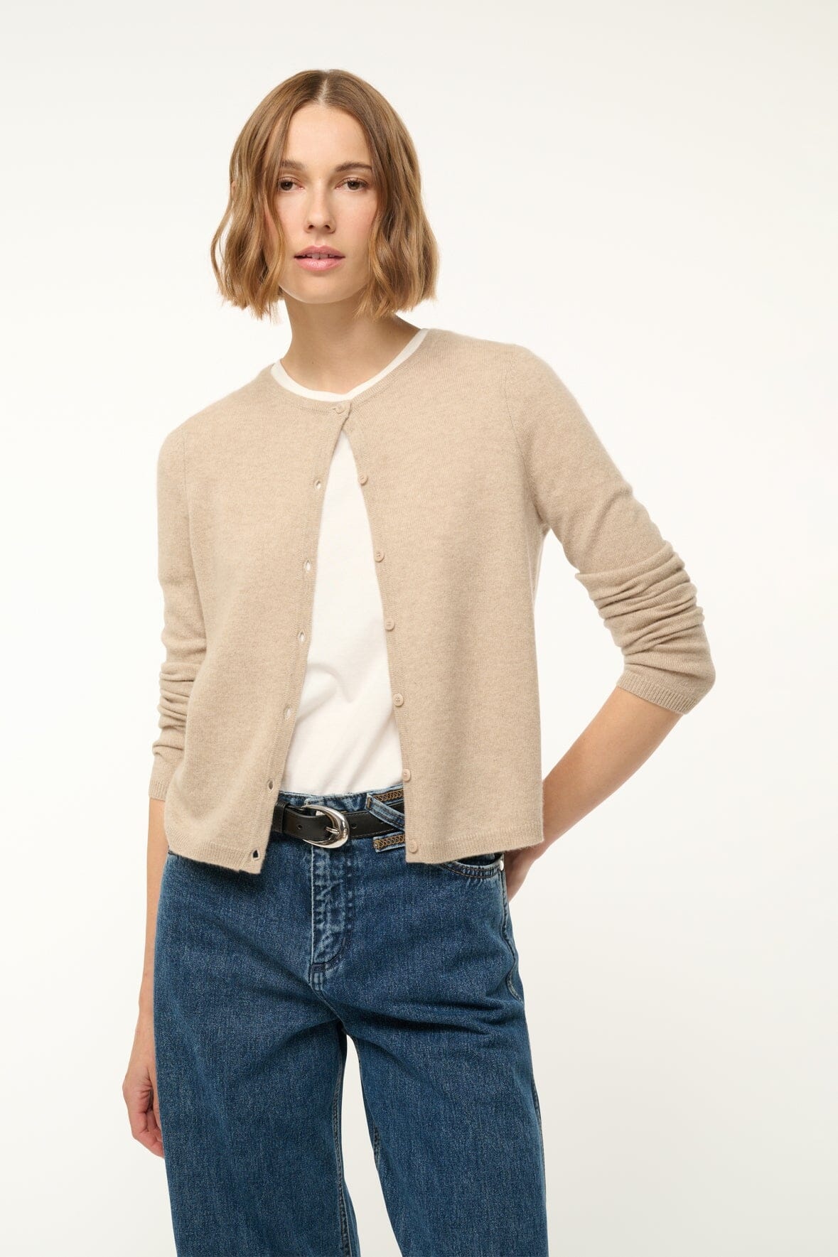 STAUD MIDNIGHT CASHMERE CARDIGAN STONE - 2