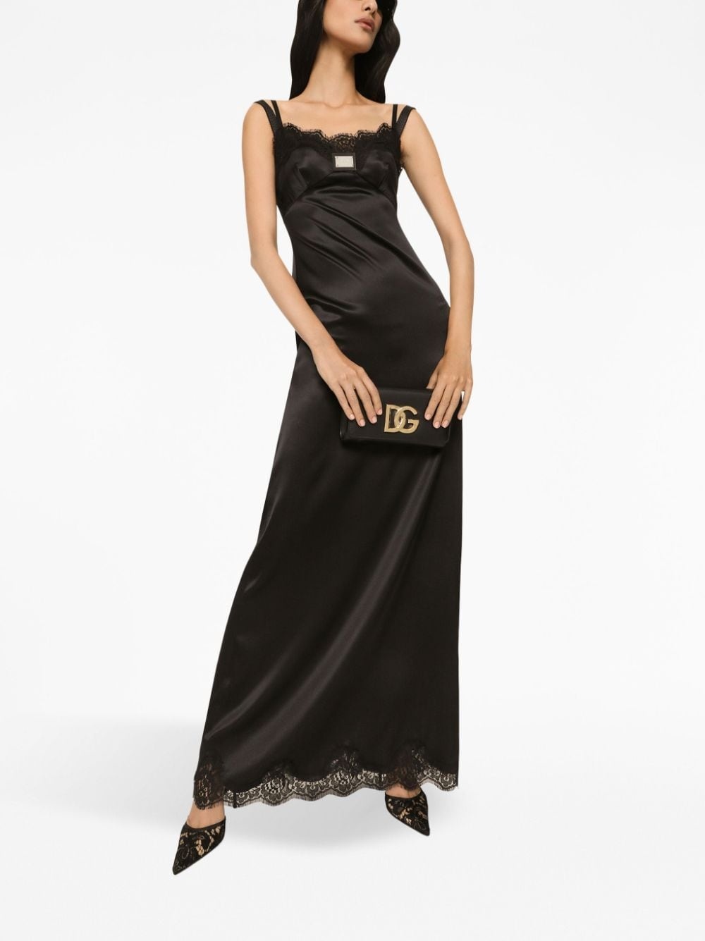 lace-trimmed satin gown - 3