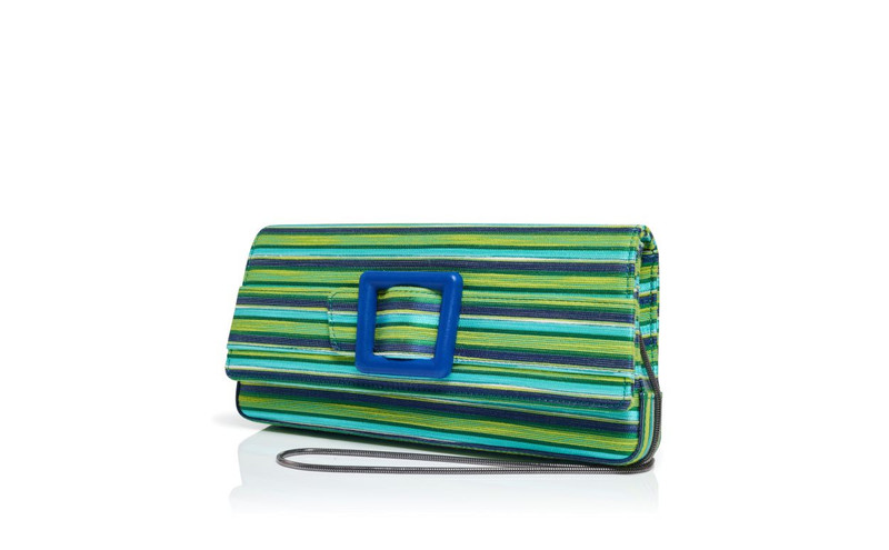 Blue and Green Cotton Striped Buckle Clutch 3