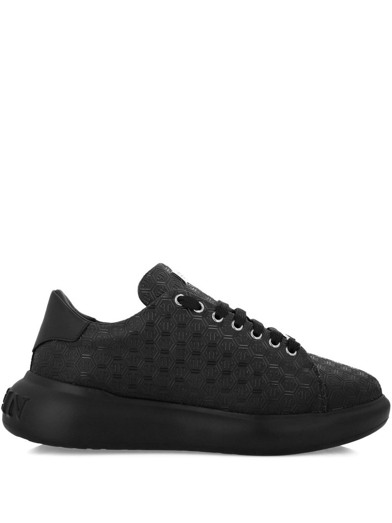 monogram-embossed leather sneakers 1