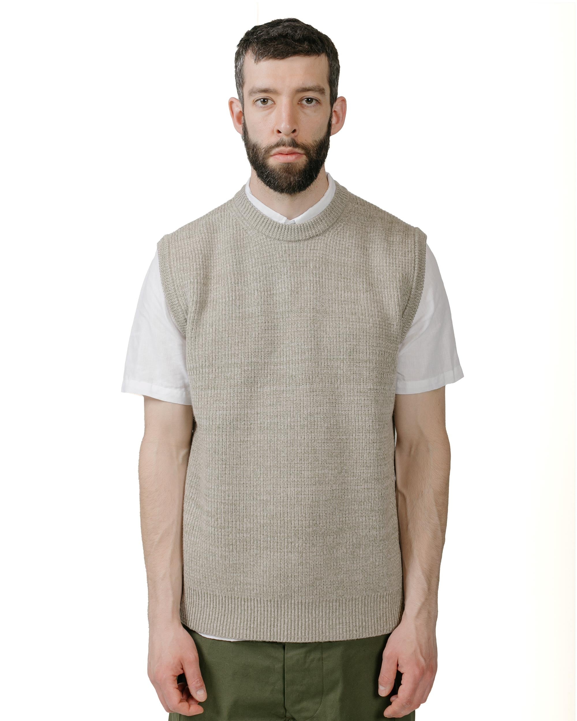 Manfred Wool Cotton Rib Vest Sediment Green - 2