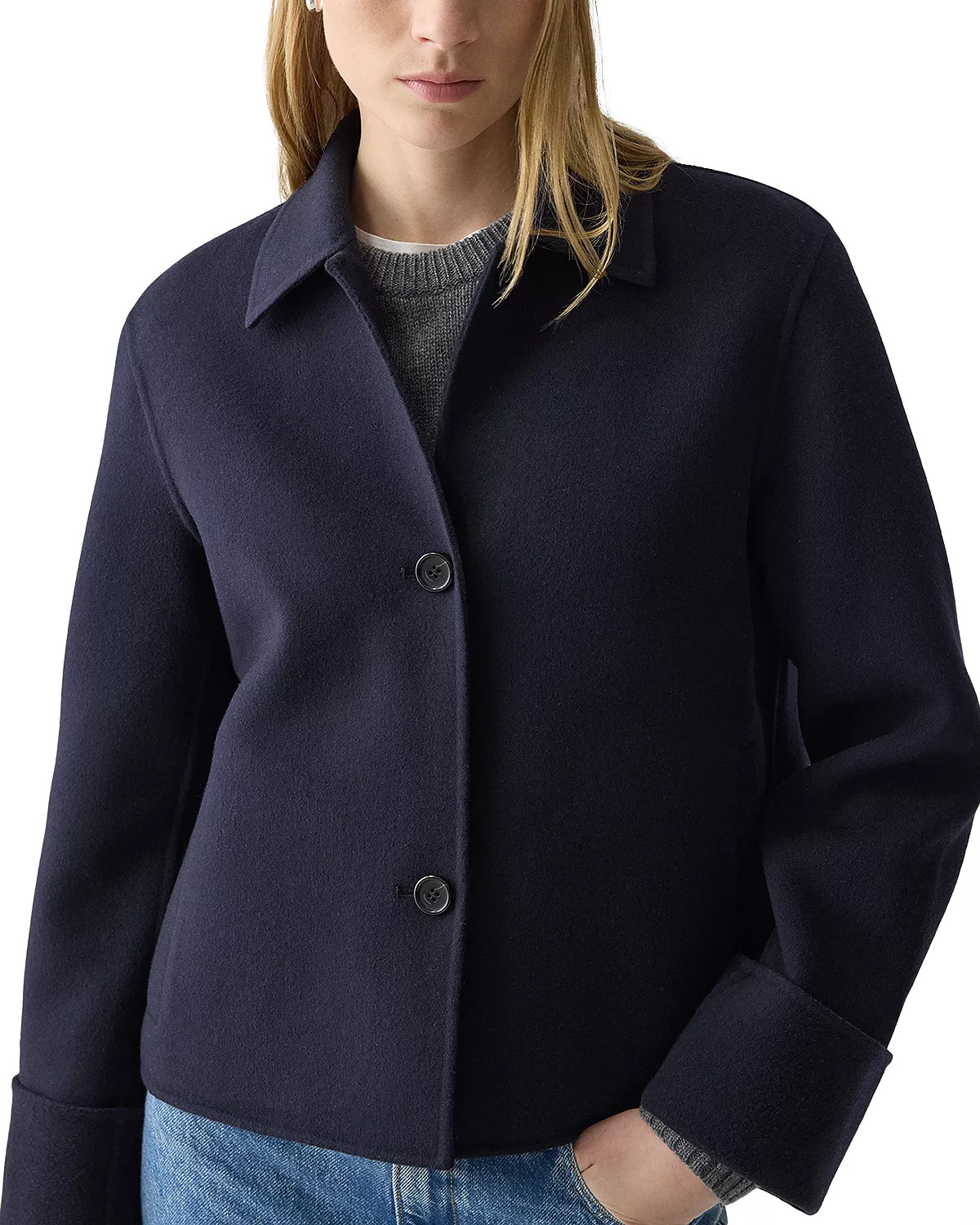 Wool & Cashmere Boxy Cuffed Jacket - 5