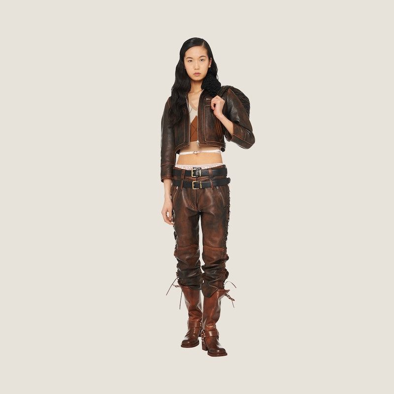 Miu Miu Vintage-look laced nappa leather pants outlook
