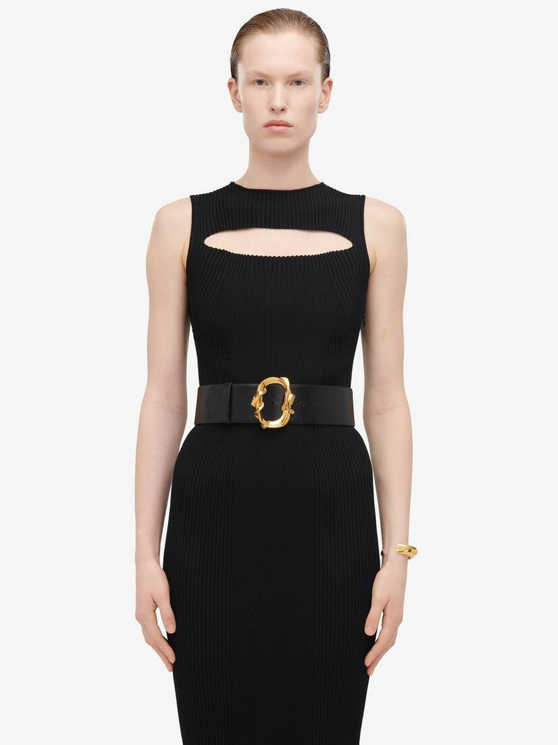 Women's Slashed Knit Midi Dress in Black - 1