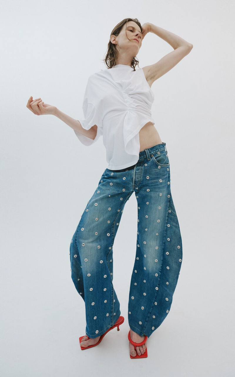 A.W.A.K.E. MODE Studded Organic Denim Balloon Pants blue outlook