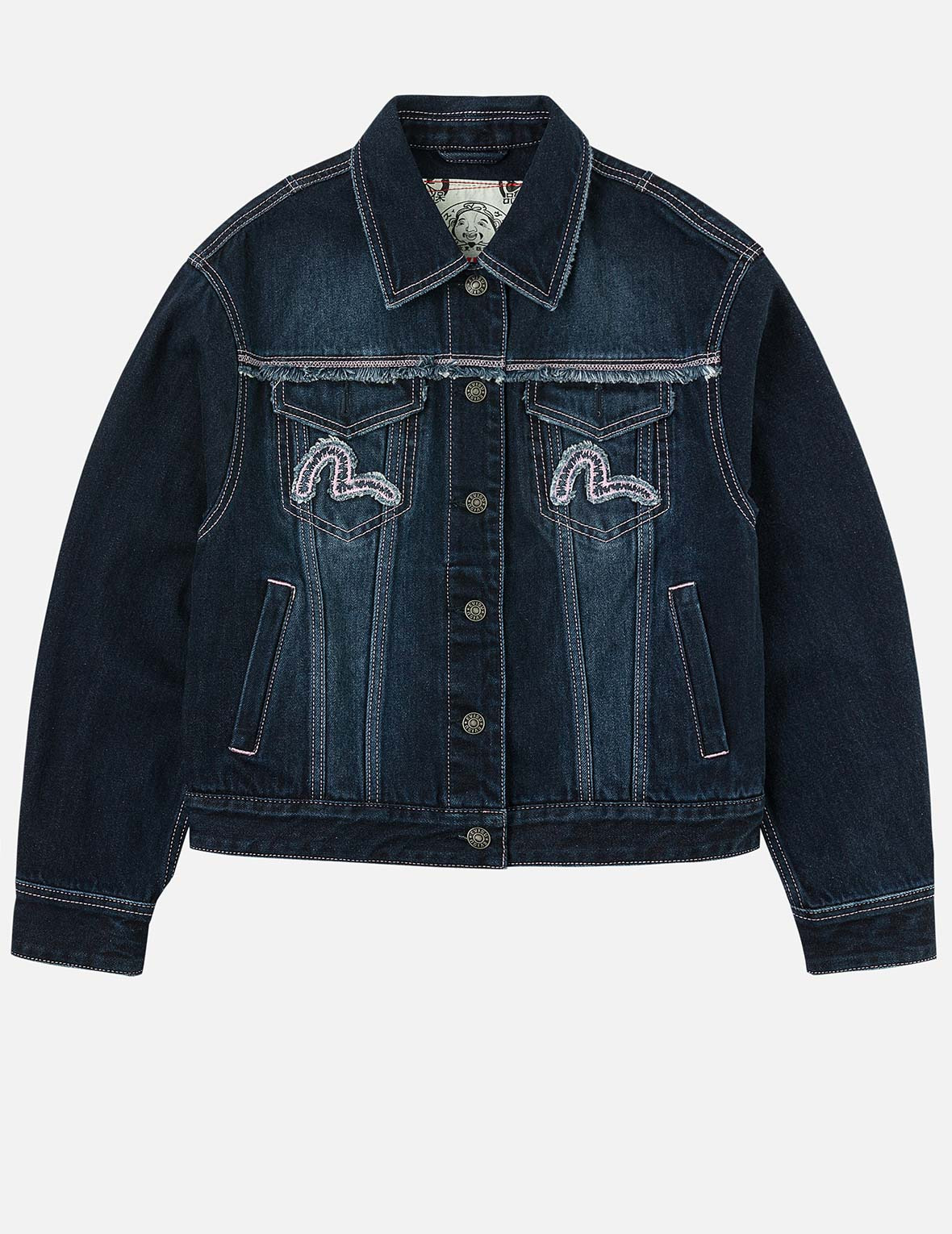 Seagull Appliqué Embroidery Loose Fit Washed Denim Jacket - 3