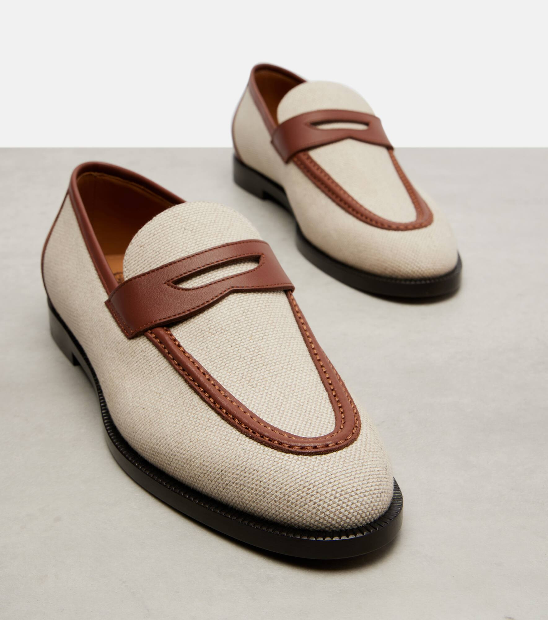 Sergio leather-trimmed penny loafers - 5