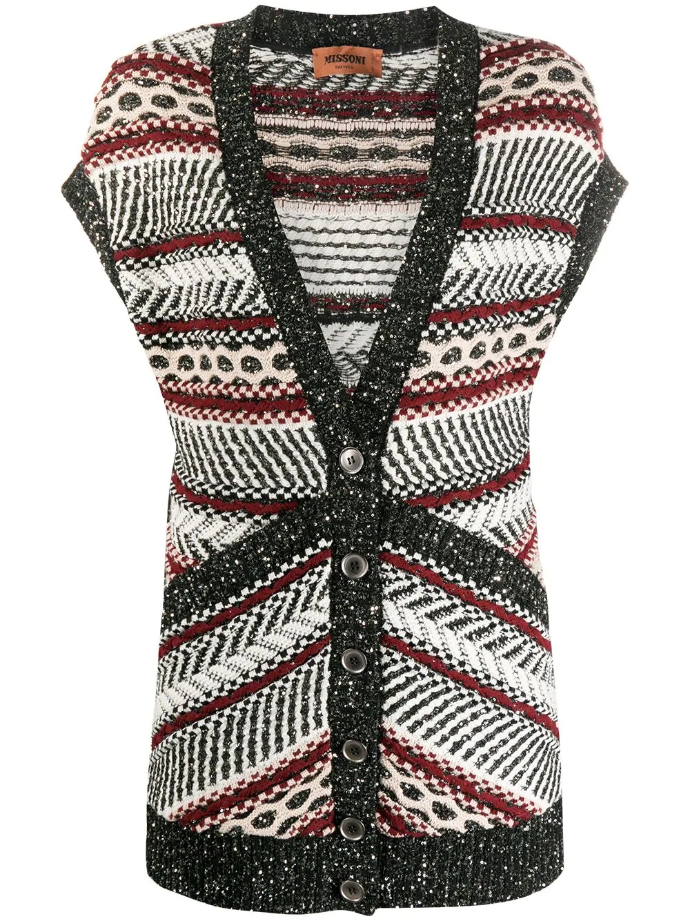 geometric-pattern knit cardigan - 1