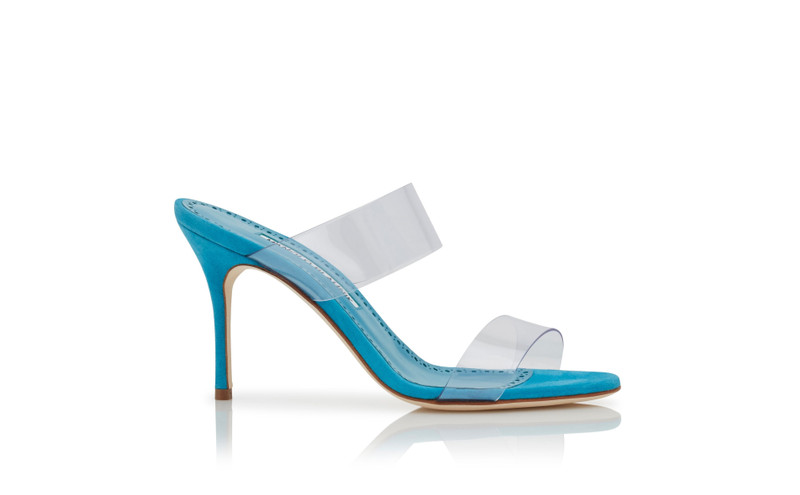 Bright Blue Suede and ECO PVC Open Toe Mules - 1