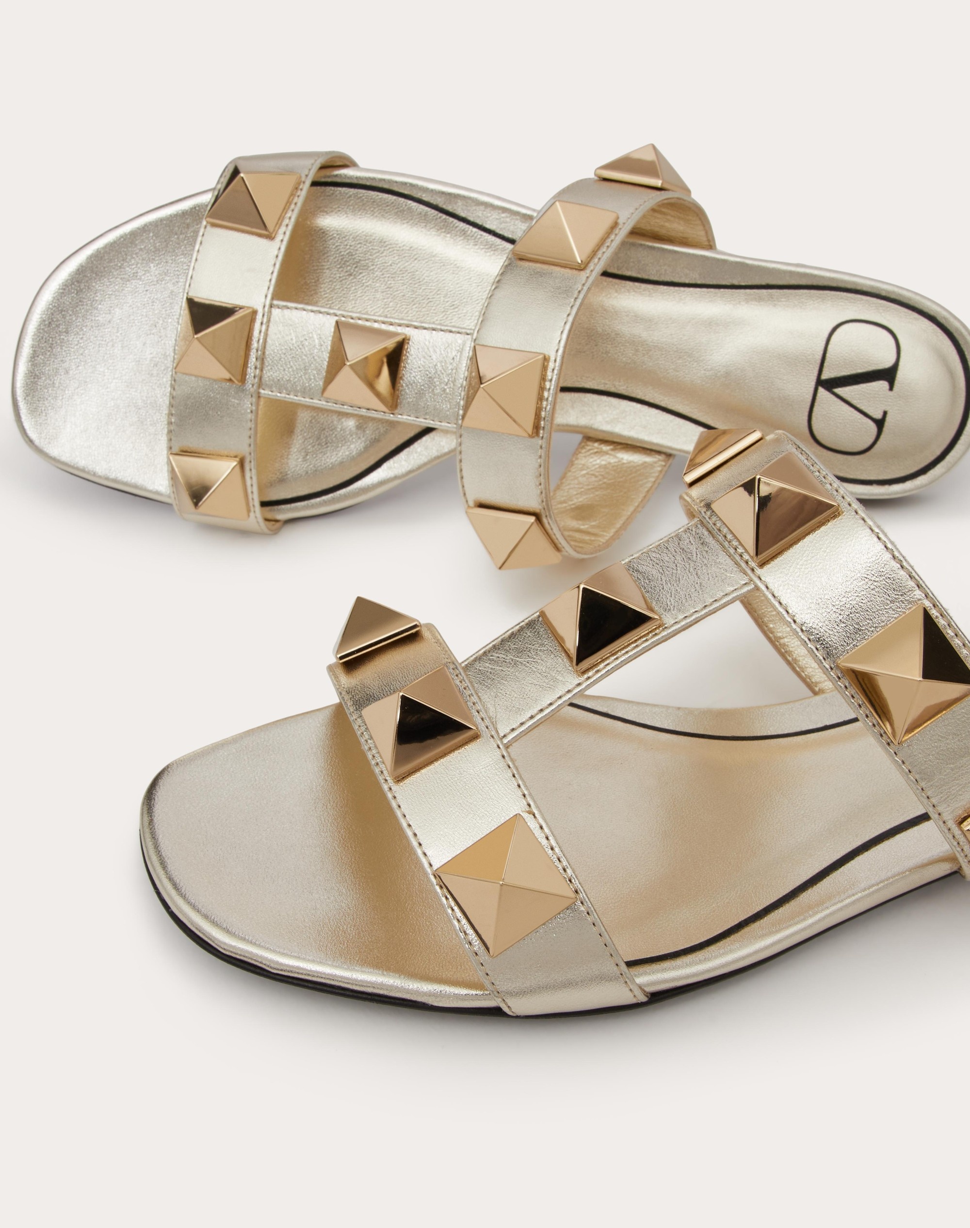 ROMAN STUD METALLIC NAPPA SLIDE SANDAL WITH MATCHING STUDS - 5