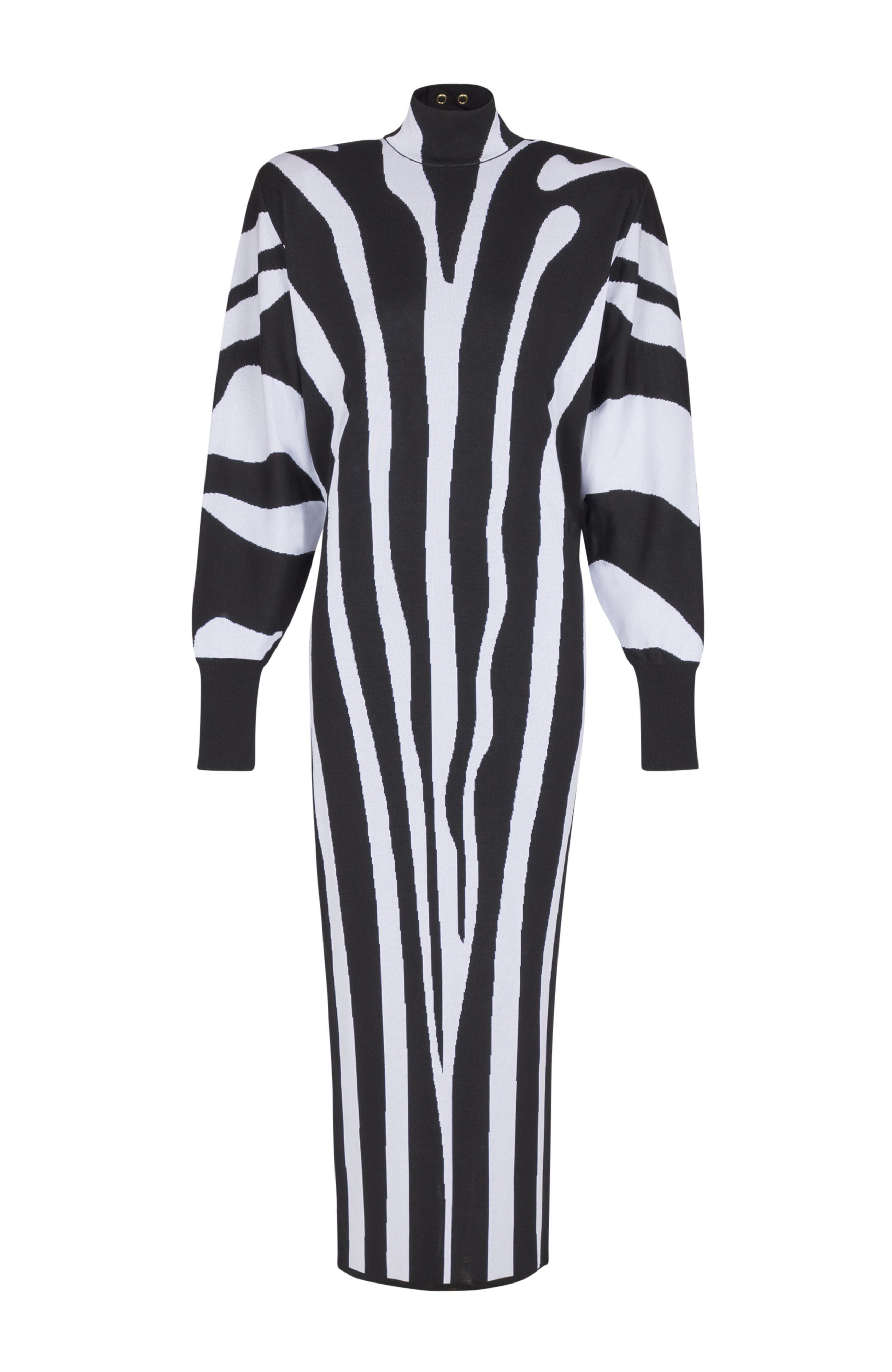 Balmain Long Knit Dress With Zebra Intarsia in Black at Nordstrom - 5
