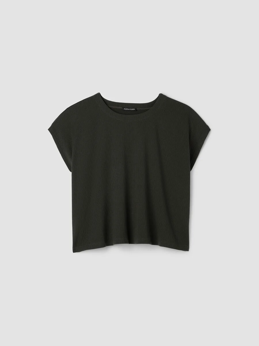 Ribbed Knit Crew Neck Top - 1