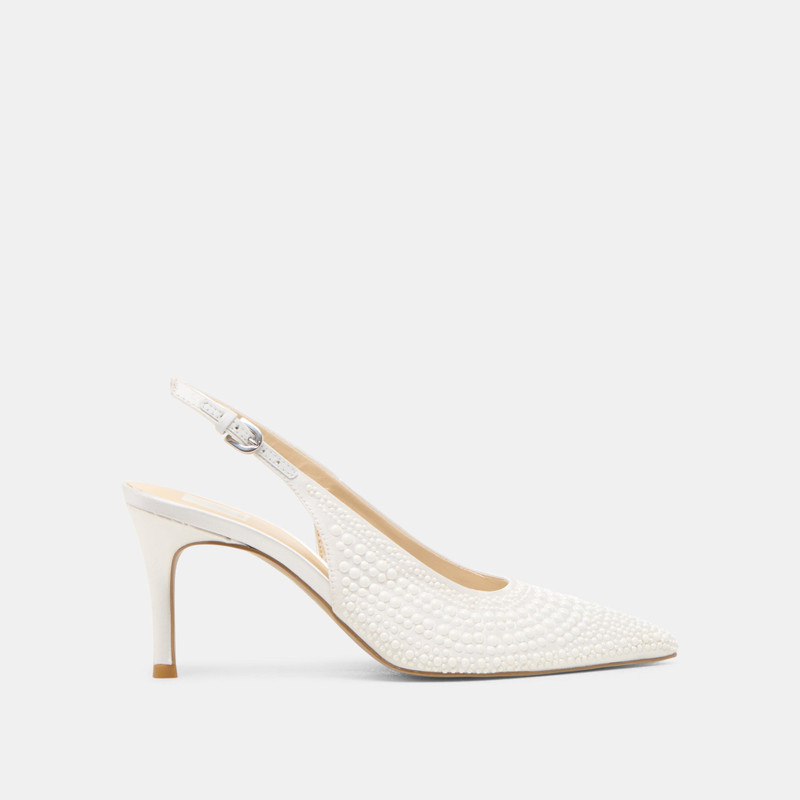 ELASI PEARL HEELS TRUE WHITE SATIN 1