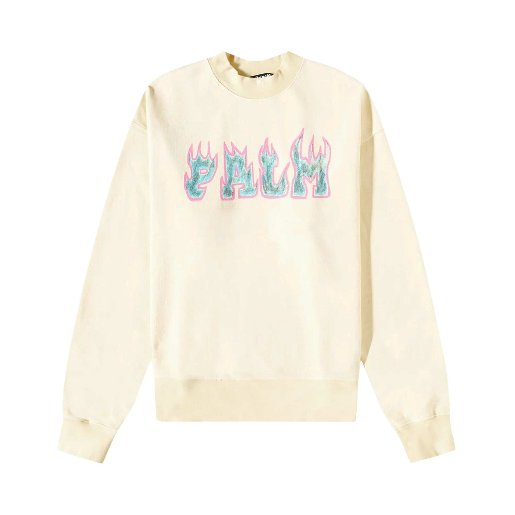 Palm Angels Logo Flames Vintage Crew Sweatshirt 'White/Purple' - 1