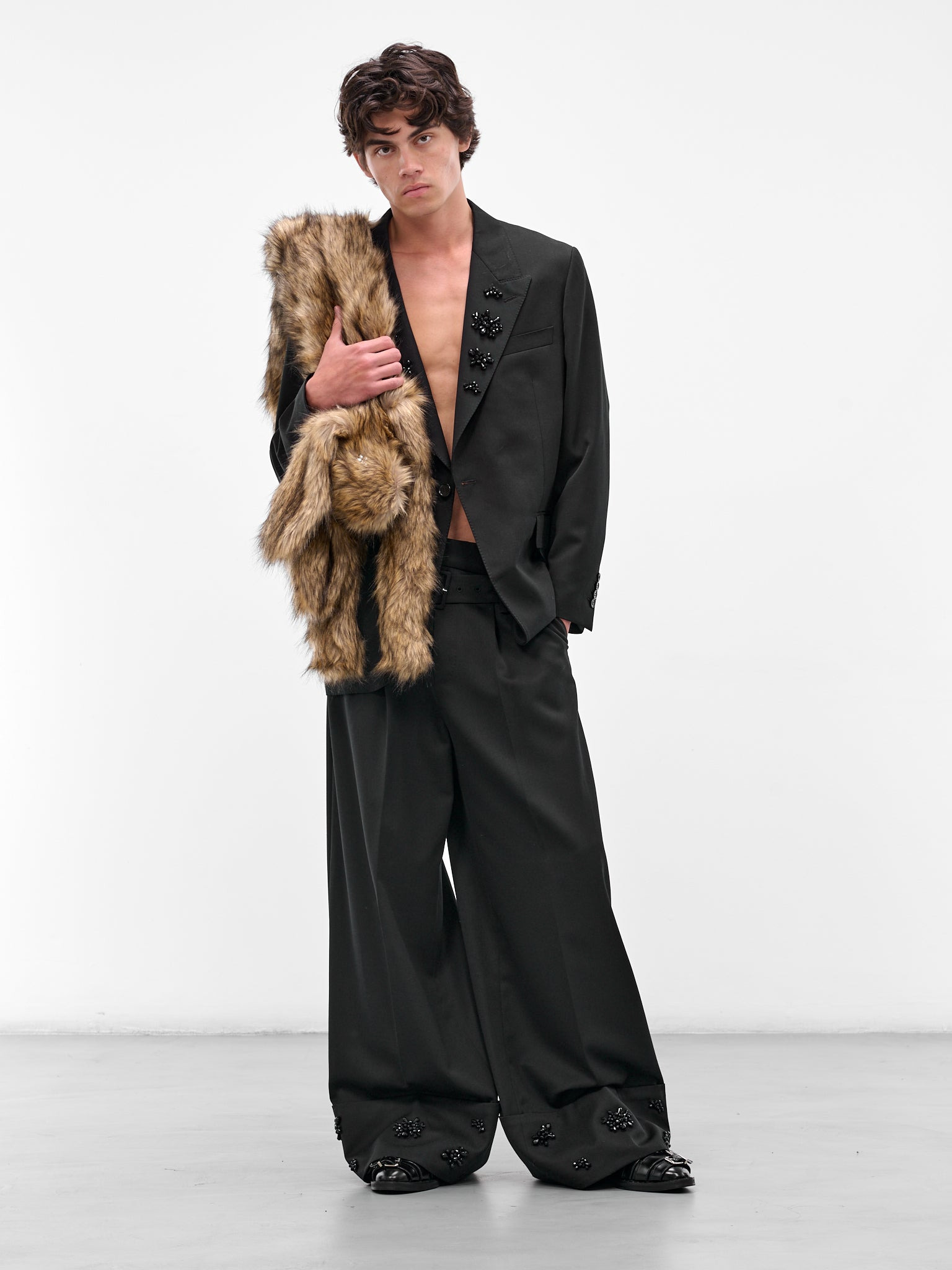 Black Relaxed Wide Peak Jacket - 6