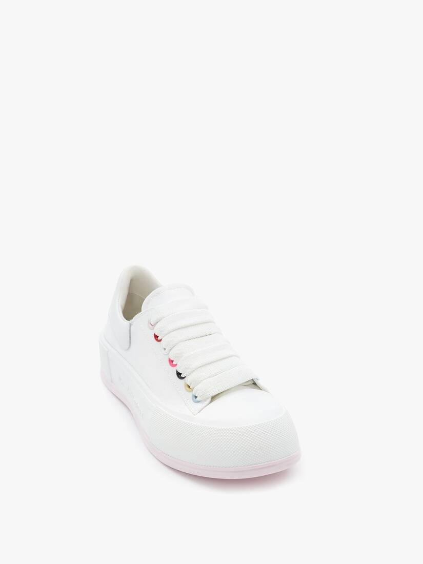 Deck Lace Up Plimsoll in White/multicolour - 2