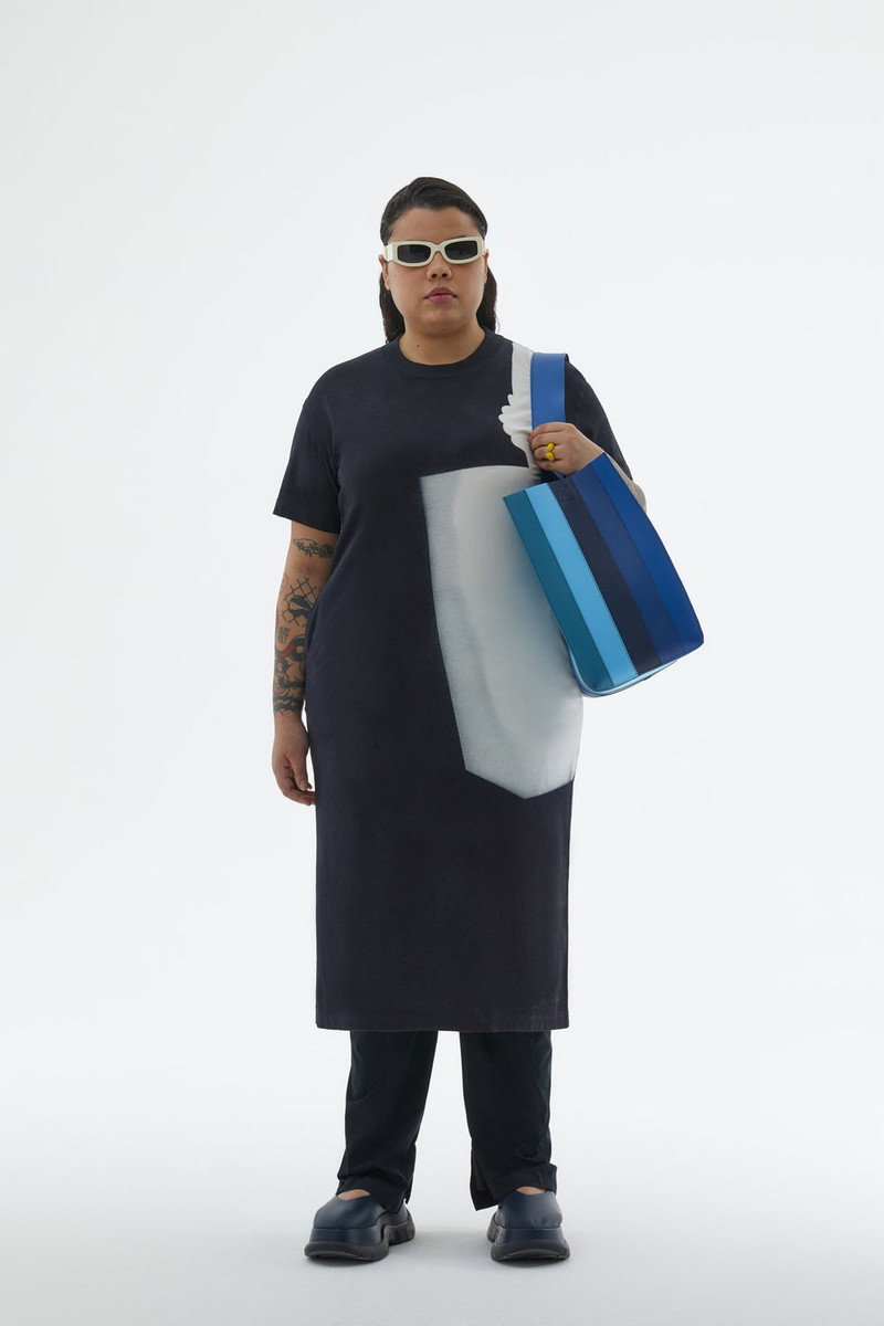 HAND SPRAYED BLUE T-SHIRT DRESS 1