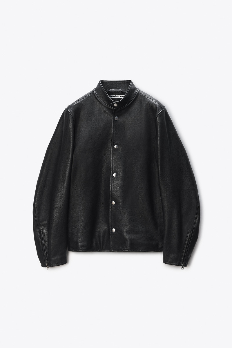 Black Glossy Leather Moto Jacket 1