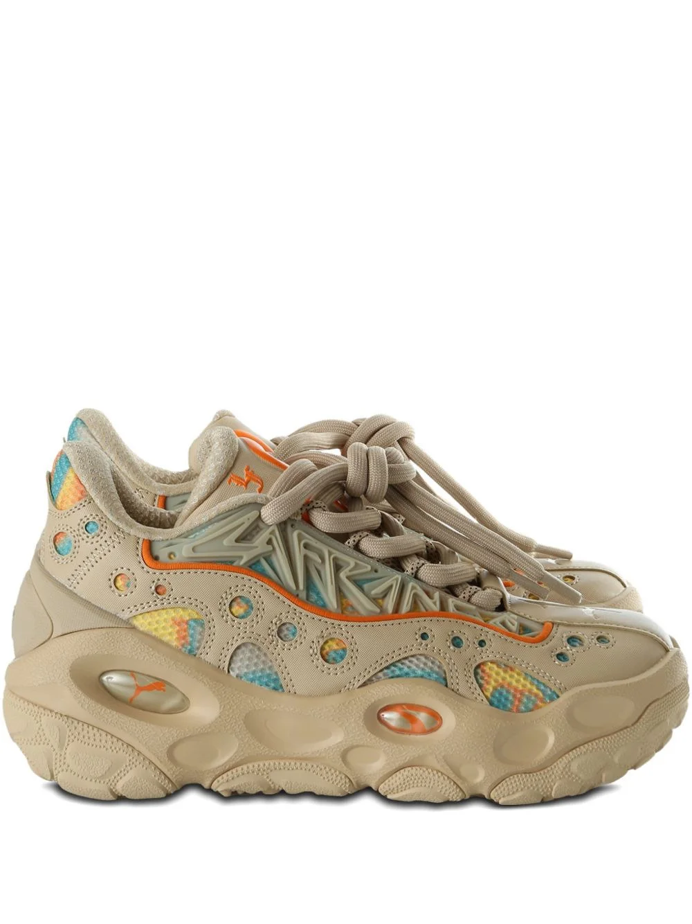 perforated pattern lace-up trainers - 1