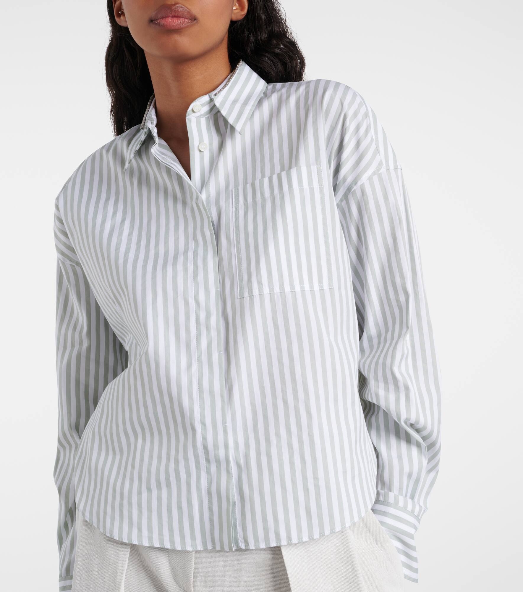 Striped cotton and silk poplin shirt - 6
