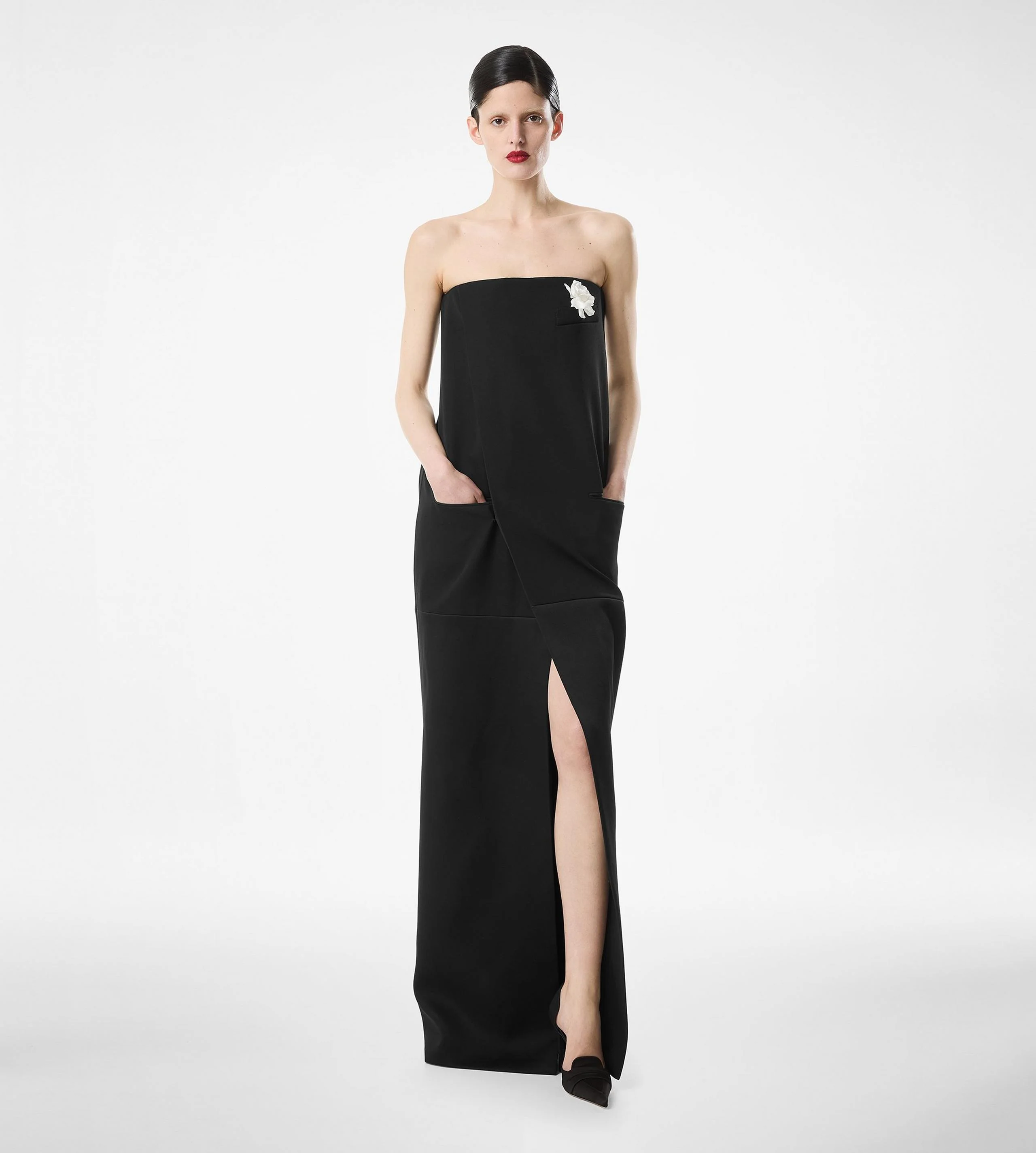 SHARP WOOL STRAPLESS EVENING DRESS - 1