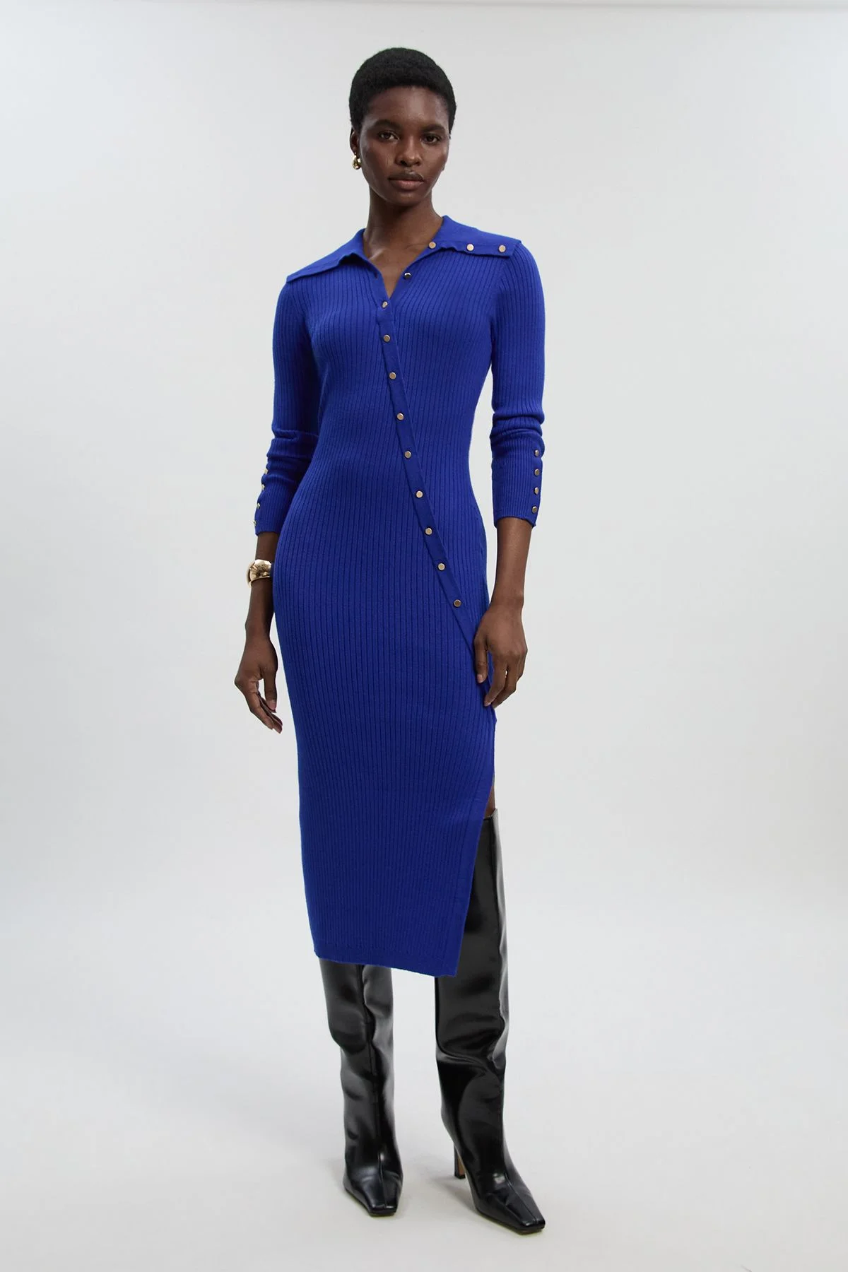 Viscose Blend Trim Detail Knit Midi Dress - 1