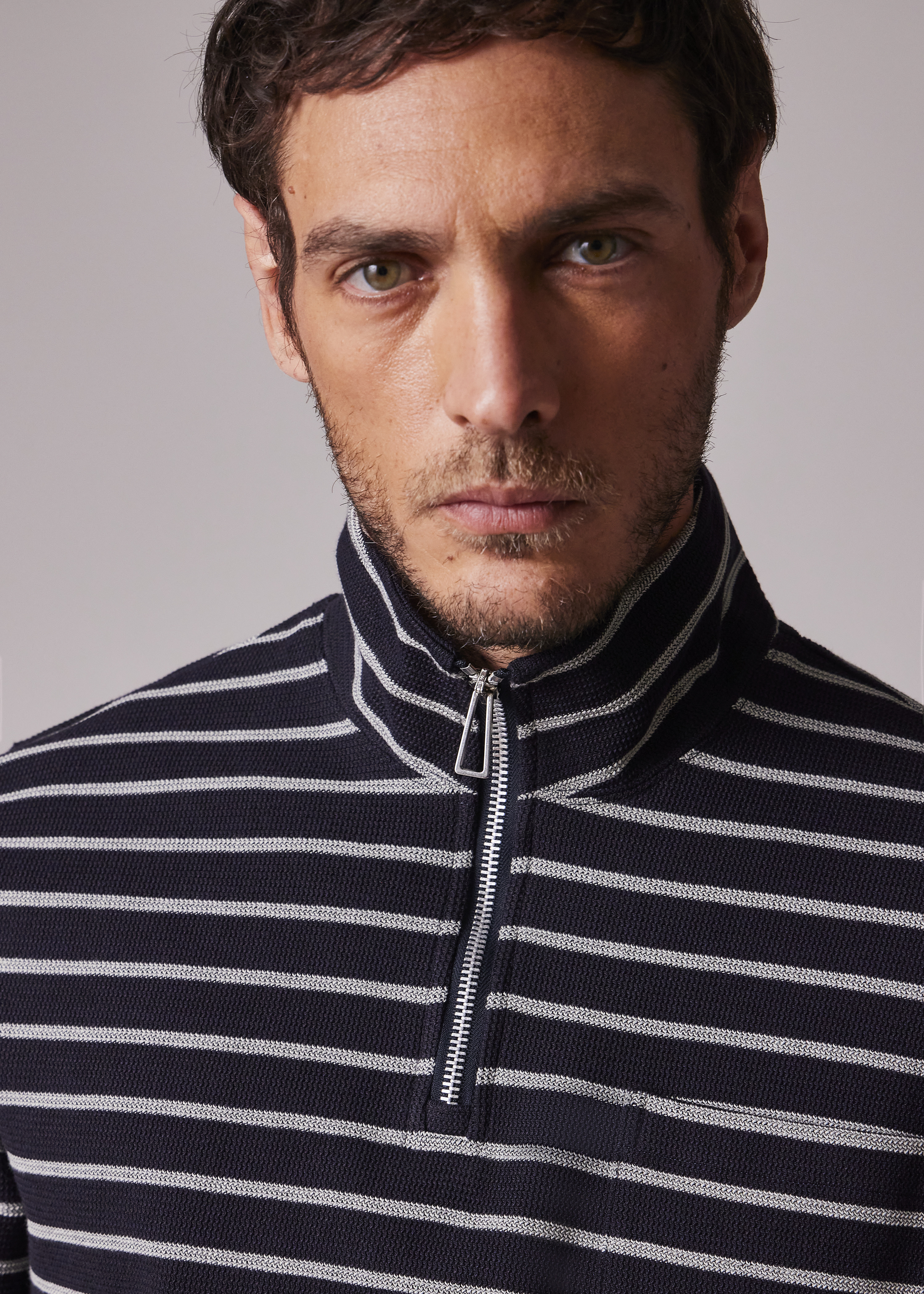 Navy Textured Stripe Zip Neck Sweatshirt - 3