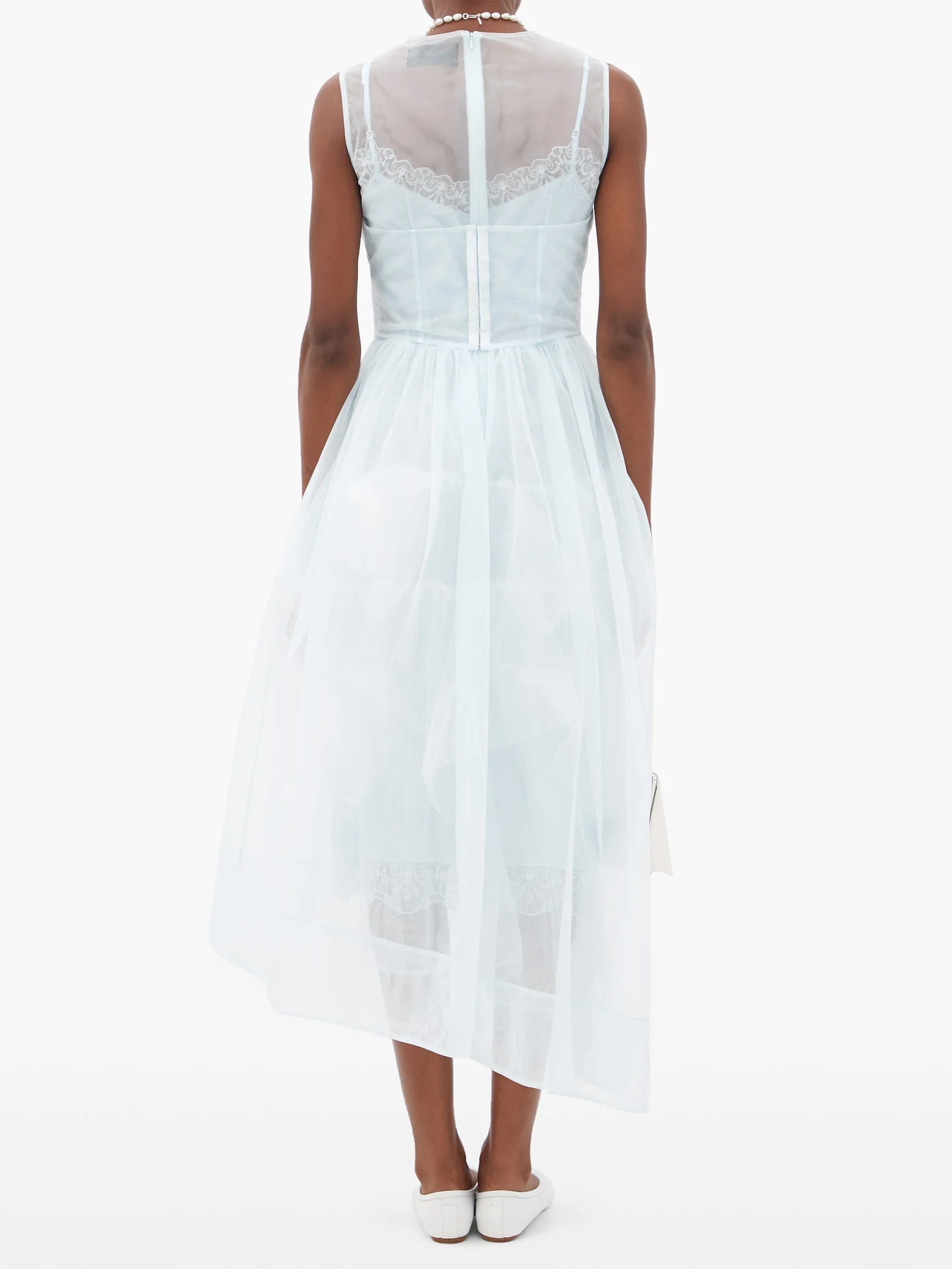 Asymmetric tulle midi dress - 5