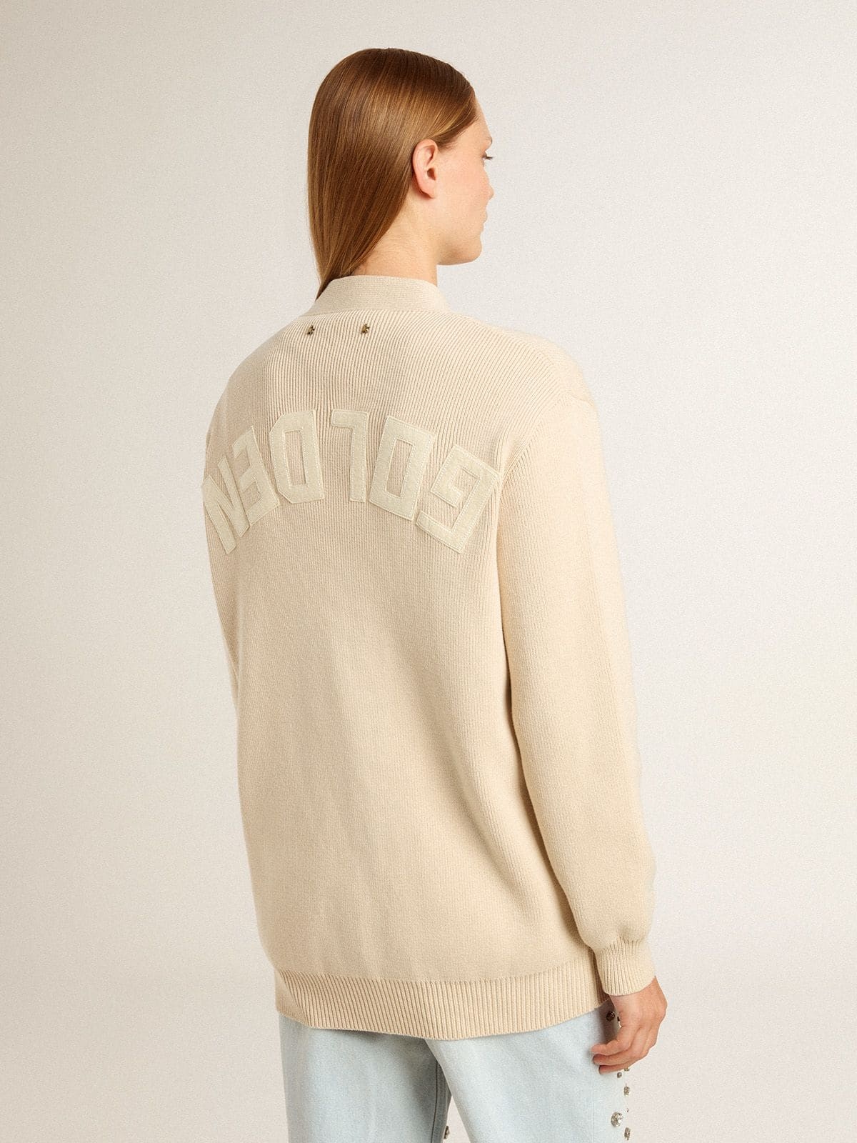 Women’s beige cardigan with 'Golden' lettering on the back - 4