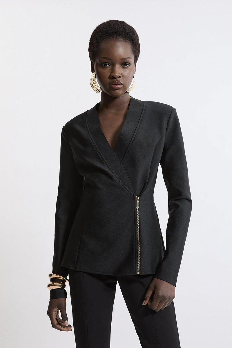 Figure Form Bandage Knit Side Zip Longline Jacket 3