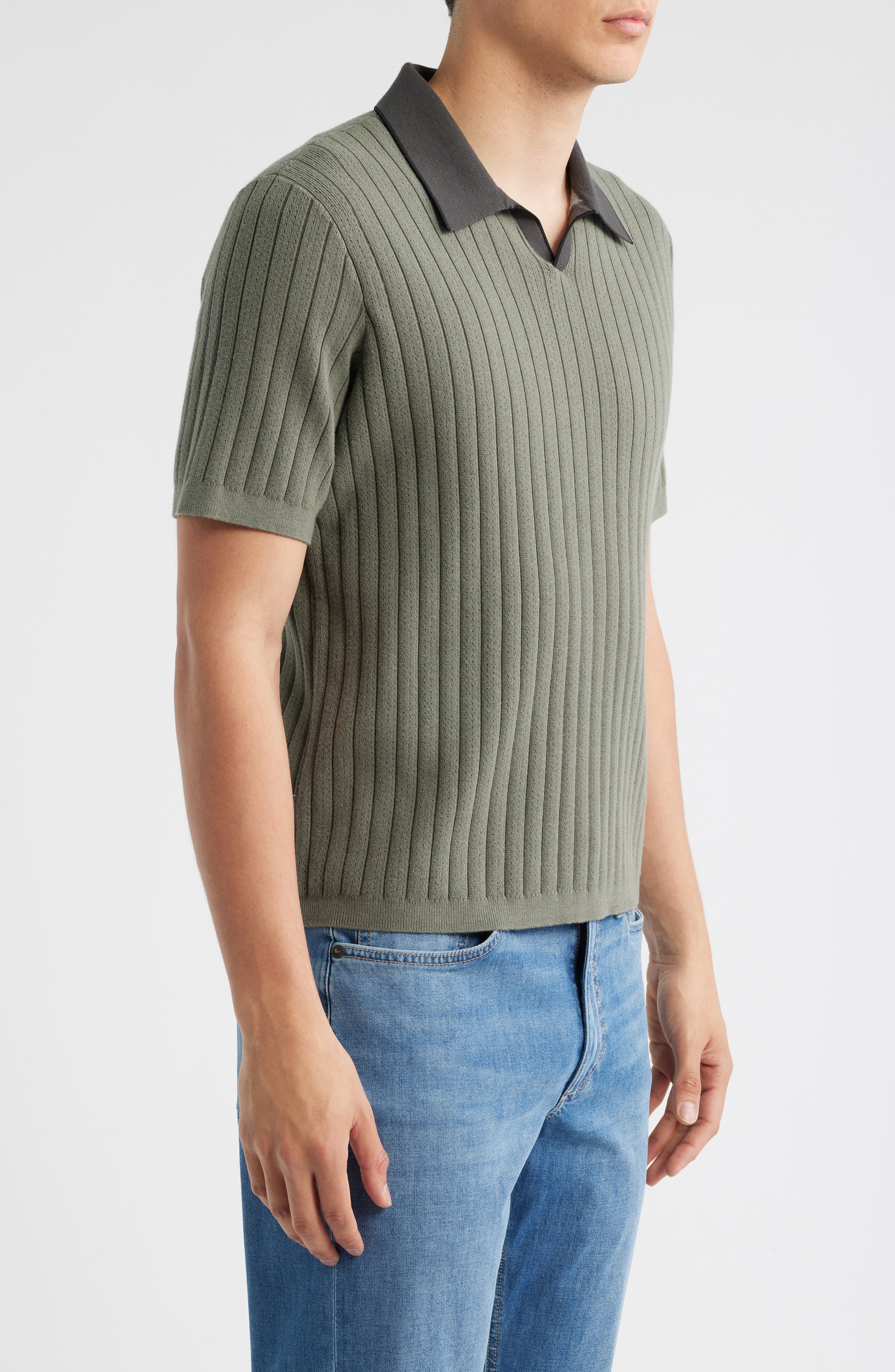 rag & bone Sanford Rib Johnny Collar Polo in Pavement at Nordstrom - 4