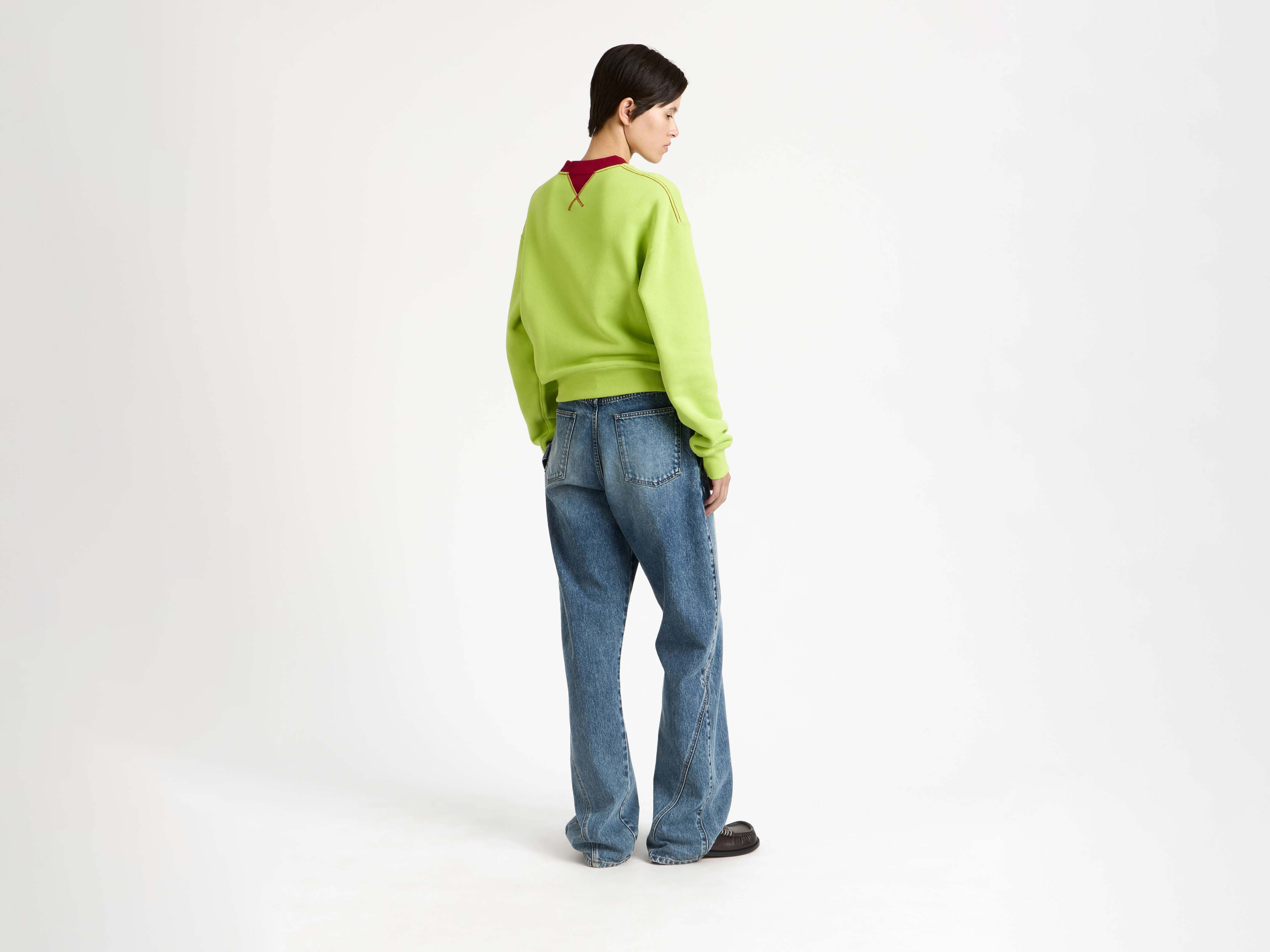 CONTRAST COLLAR SWEATSHIRT IN LIME & RED - 3