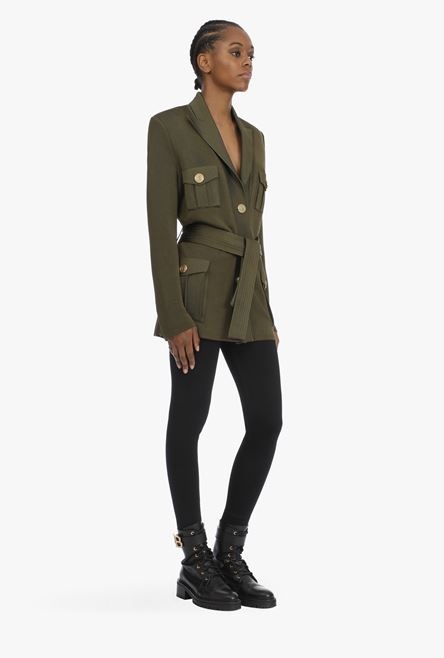 Khaki viscose jacket with gold-tone buttons - 7